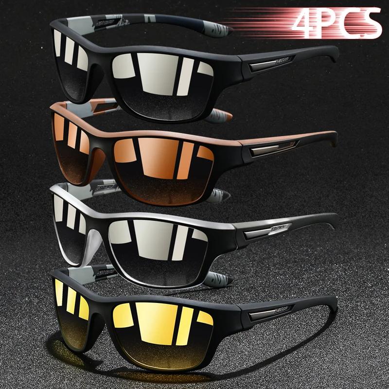 4 PCS Trendy Vintage Pattern Biking Athletic Sun Glasses Men and Women Running Biking Mountaineering Sport Man Sun Sun Glasses UV Protection 400