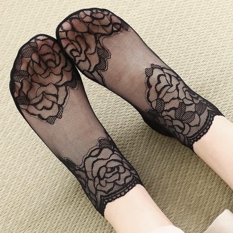 LANSANA Women's Thin Lace-Edge Short Ankle Socks, 6 Pairs
