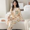 Women's Pure Cotton Long Sleeve Pajamas with Built-in Bra Pads - Cozy for Autumn/Winter, Casual Home Wear, and Suitable for Outdoors.