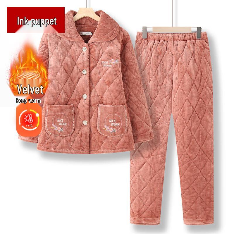 

Moou Теплый коралловый флис Женский костюм из двух частей для пожилых женщин Зимний наряд 3XL