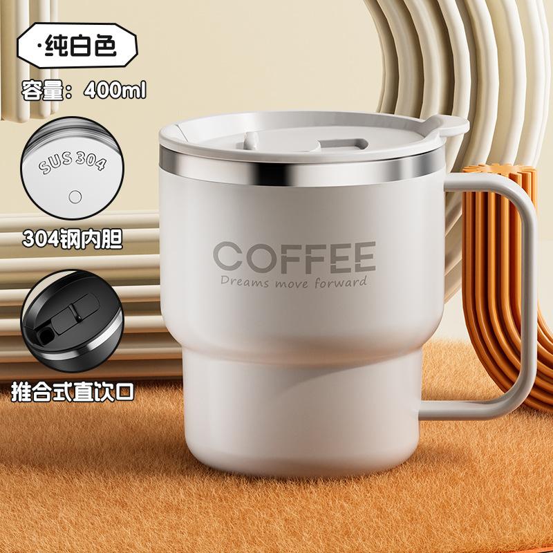 

304 Stainless Steel Coffee Mug with Lid Double-Wall Travel Cup, Spill-Proof & Leakproof, Elegant Coffee Cup for Hot/Cold Drinks 400ml білий