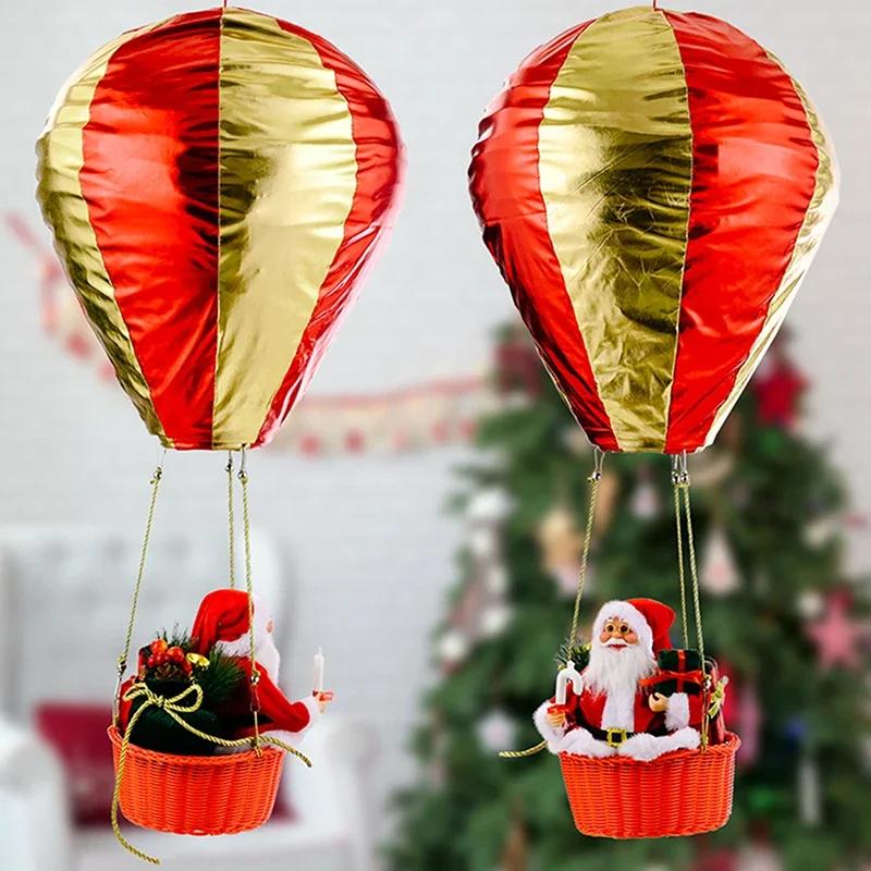 Christmas Santa Hot Air Balloon Christmas Tree Santa Decoration Ceiling Pendant for Home Xmas Holiday New Year Party Decor 1Pc