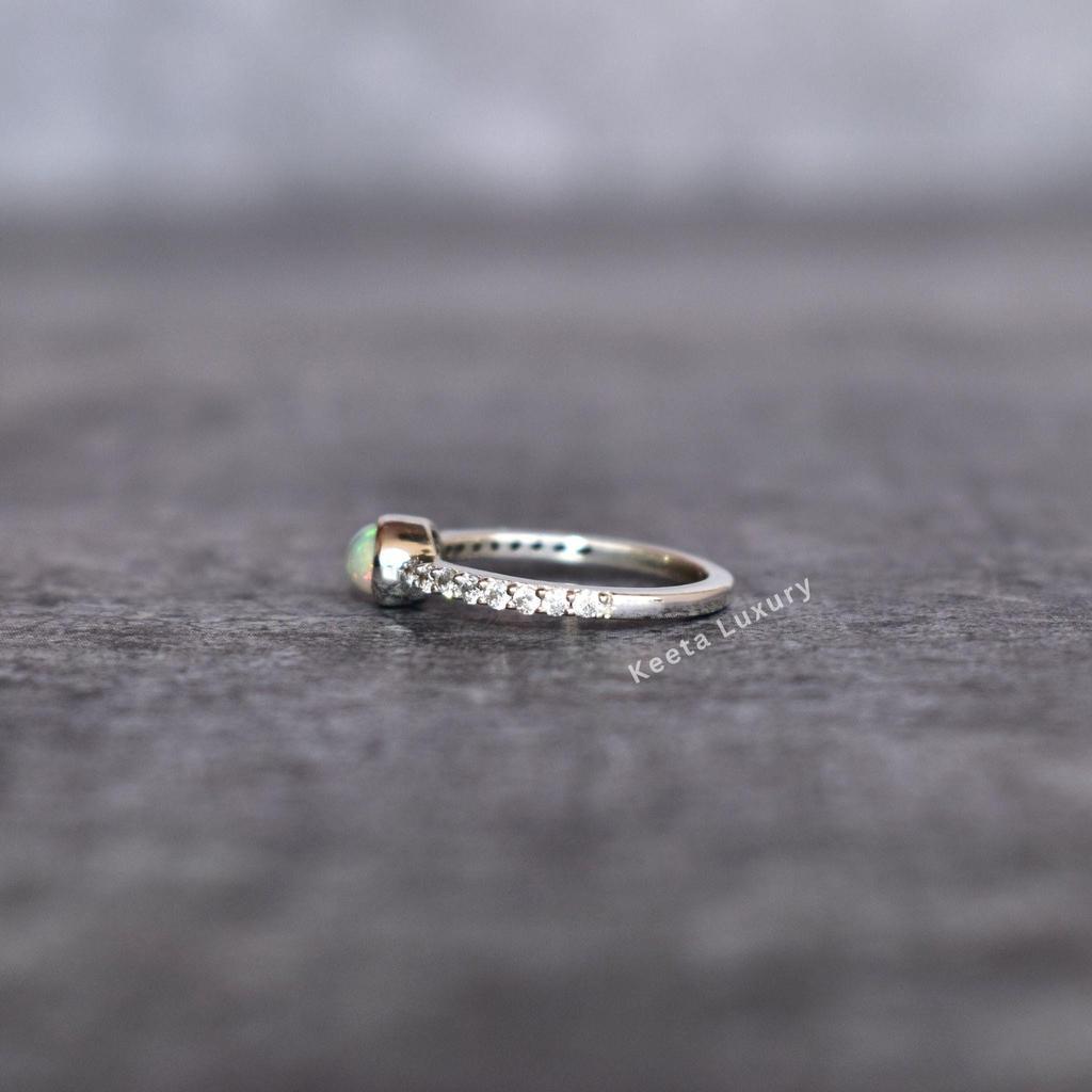 Natural opal ring Opal small Stacking Ring Sterling silver dainty ring for her Minimalist ring Flashy Opal and CZ Ring Bridesmaid Gift