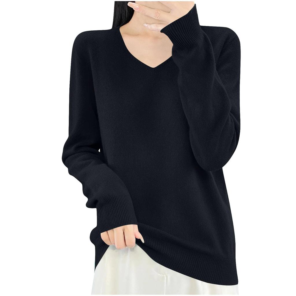 Women's Knit V-Neck Long-Sleeve Top Casual Comfort Long-Sleeve Blouse