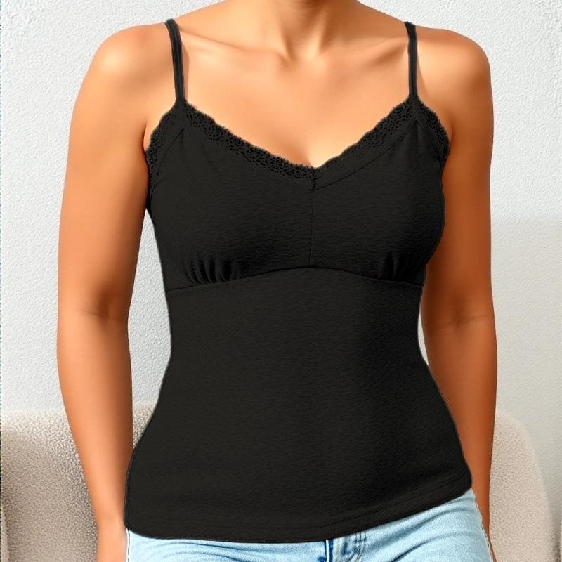 Lace-trimmed V-neck halter top Comfortable, sweet and sexy women's blouse