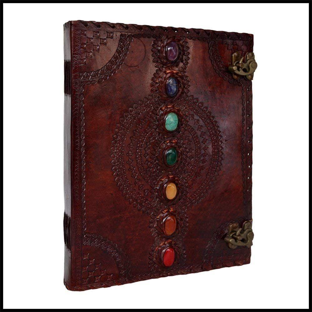 Leather Journal Book Seven Chakra Medieval Stone Embossed Handmade Book of Shadows Notebook Office Diary 10 X 13 Inches