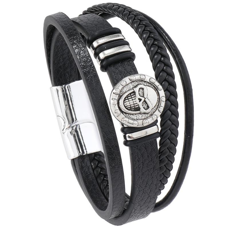 EMU new product personalized fashion hand-woven leather skull magnetic bracelet bracelet bracelet