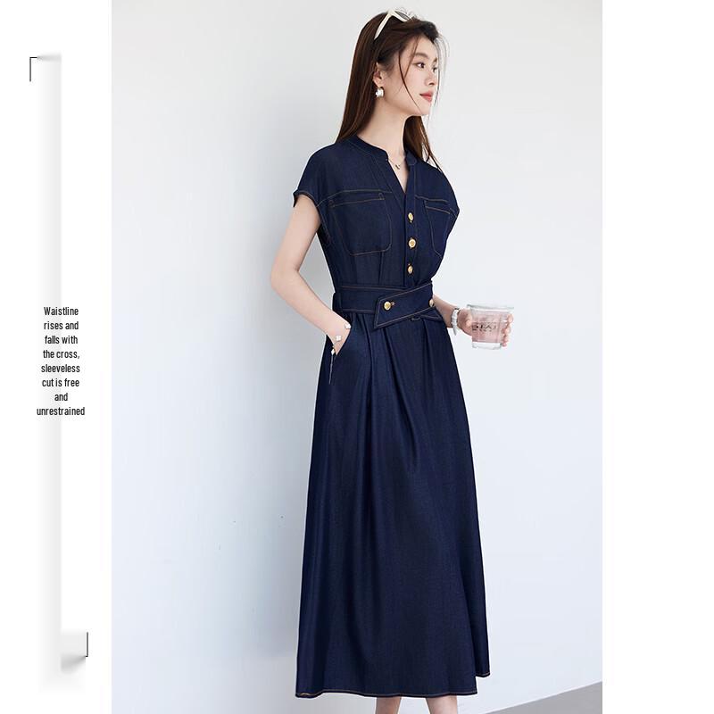 VICTORIA&VERA Faux Denim Midi Dress