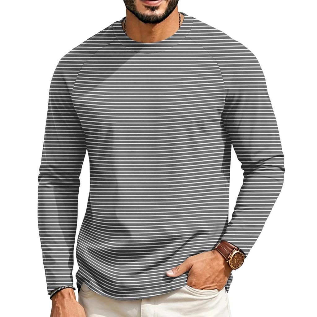 T-shirt casual a manica lunga raglan da uomo con girocollo, per l'uso quotidiano