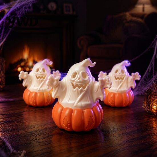 Decorative Fall Lights Halloween Pumpkin Light, LED Lighted Ghost Skull Lantern, Spooky Seasonal Atmosphere Lighting Tabletop Lamp for Home
