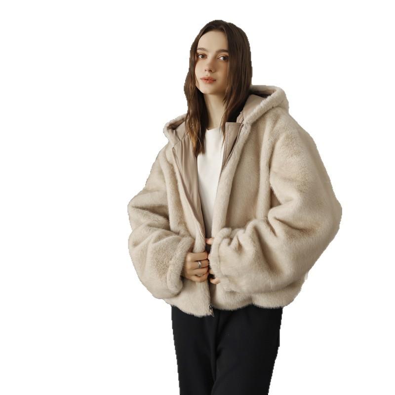 Winter New Foreign Style Wearing Hooded Simple Korean Version Cotton-padded Clothes Women's Coat on Both Sides