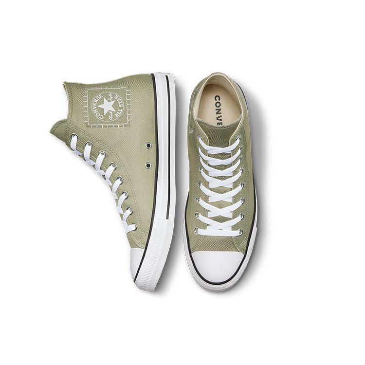 Converse Chuck Taylor All Star Vintage Denim Twill Durable High-Top Canvas Shoes Unisex Sneakers Olive-Green A00778C
