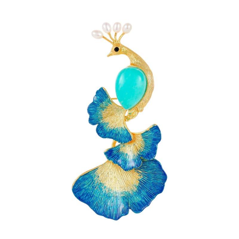 Blue Crane Brooch - Elegant Peacock Enamel Brooch - Luxurious Accent Pin