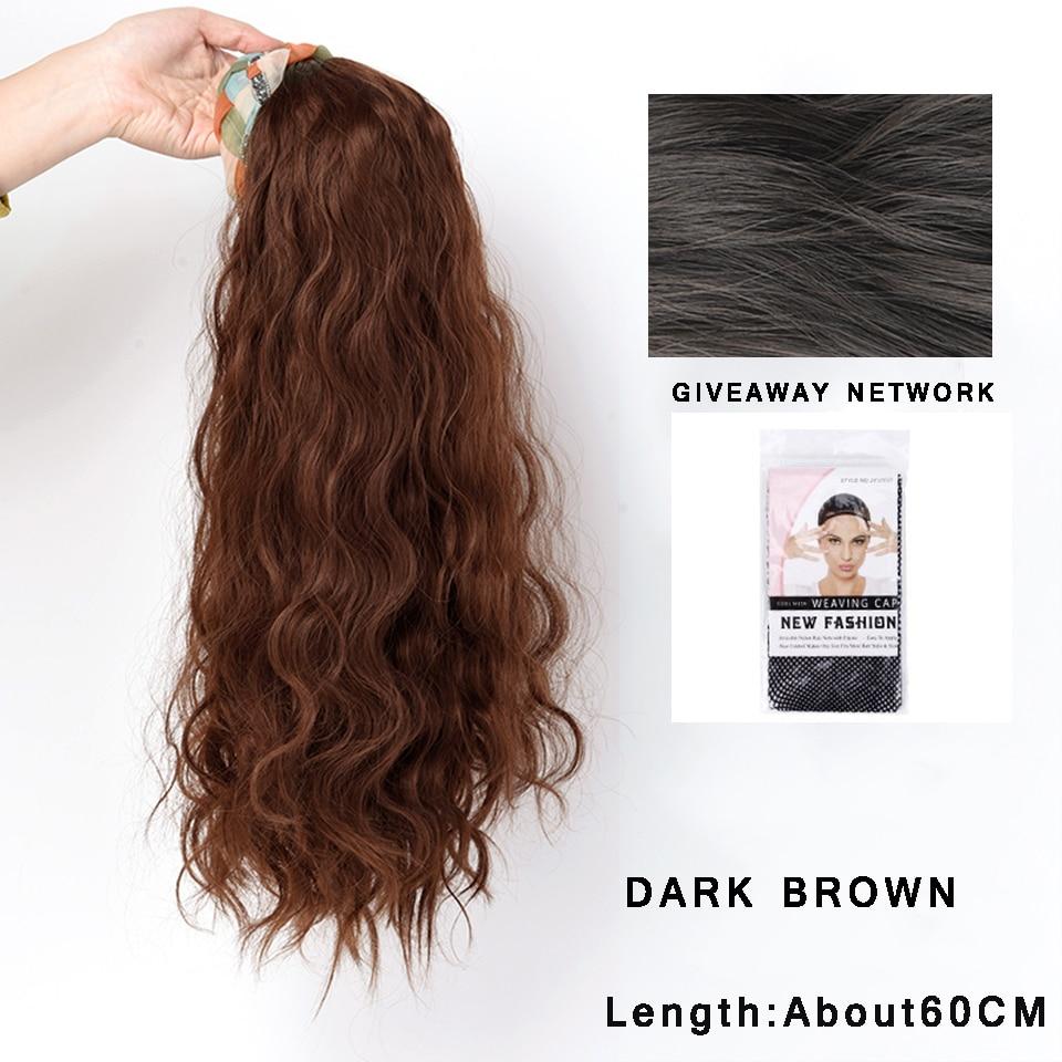 Synthetic Long Wavy Headband Wig Black Brown Women's With Twist Braid Hairband Accessories Natural Half Wig