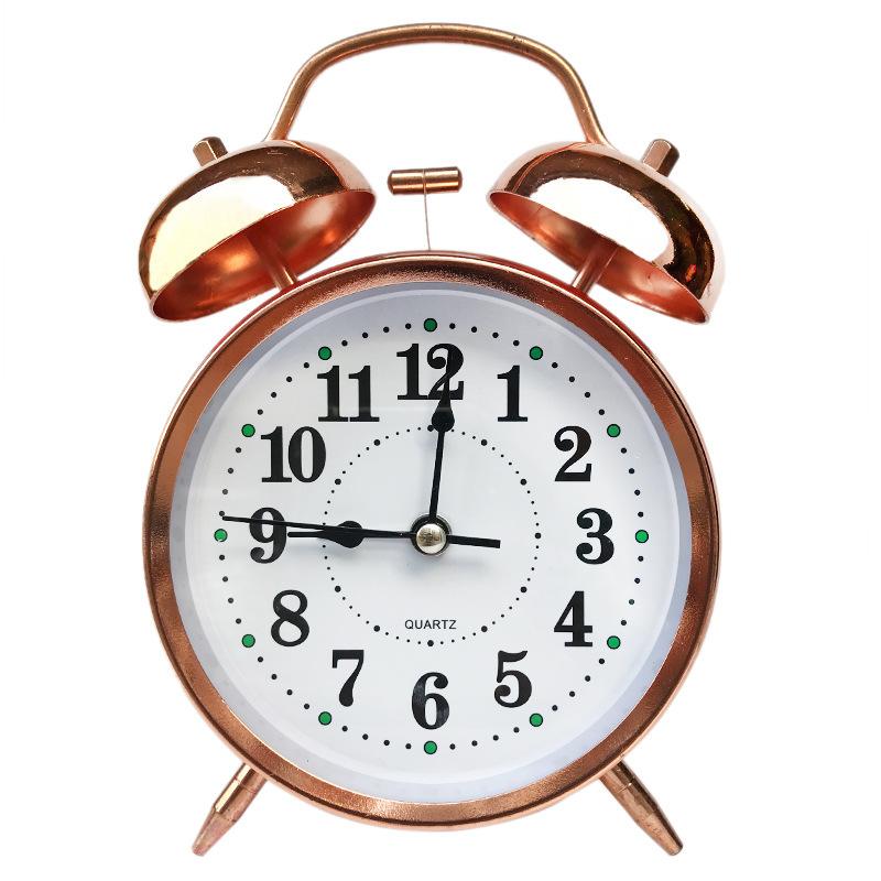 4-Inch Alarm Clock with Night Light, Metal Super-Quiet Movement, Large Bell Sound for Student Dorms