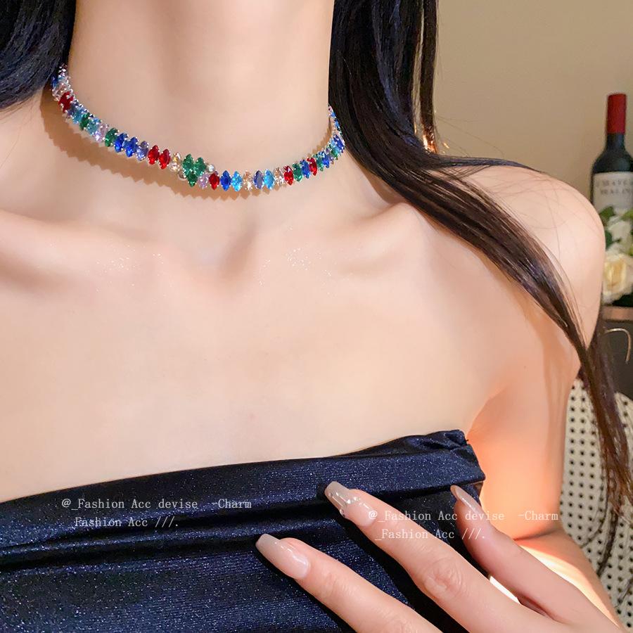 European and American zircon water drop-shaped open necklace women's light luxury niche neck chain high-end fashion collar jewelry women
