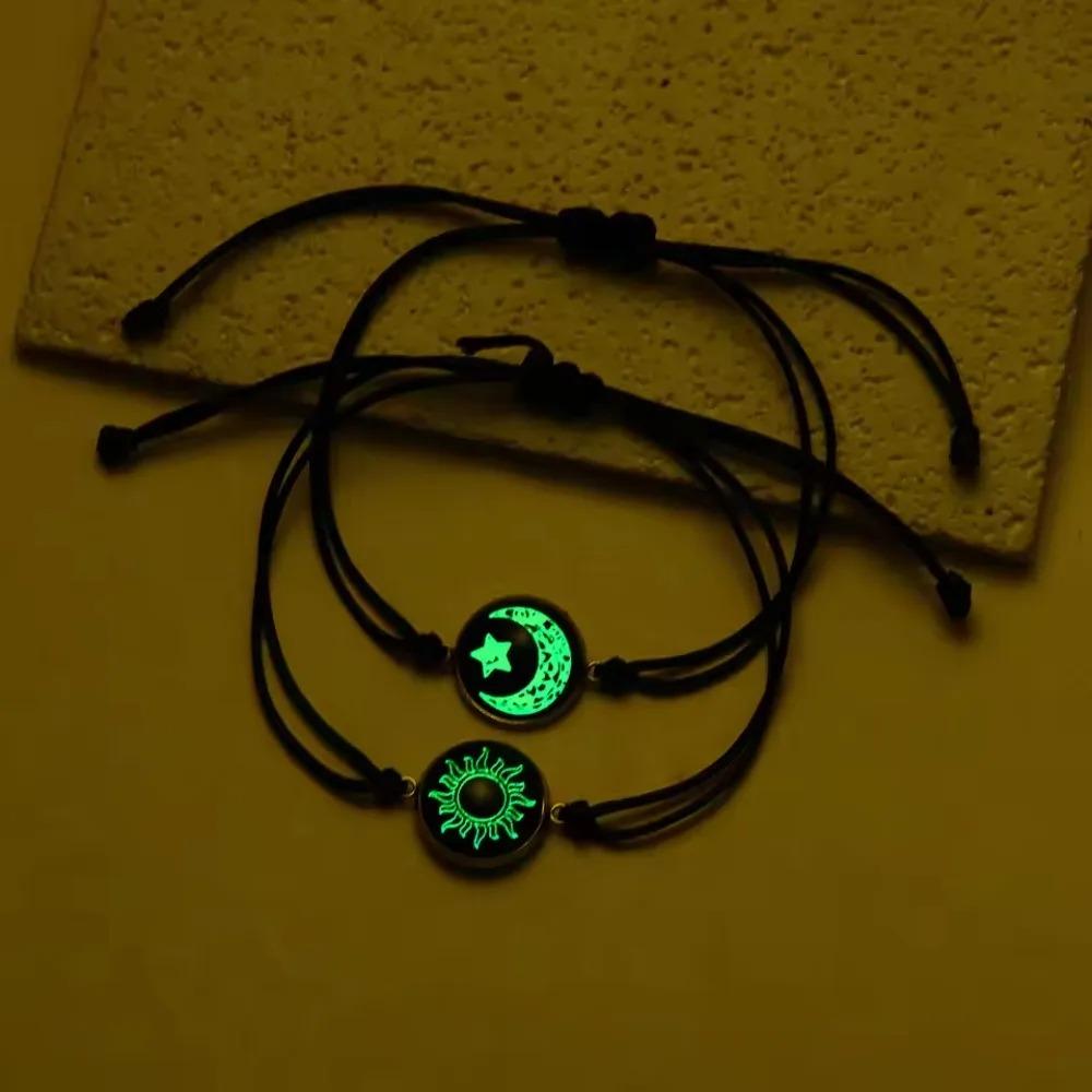 Luminous Braided Rope Couple Bracelets for Lovers Sun Moon Butterfly Glow In the Dark Chains Noctilucent Jewelry Gift