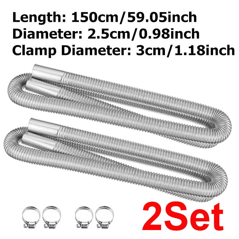 2X 60cm 100cm 120cm 150cm 200cm 250cm 300cm Air Diesel Parking Heater Stainless Steel Exhaust Pipe Tube Vent Hose Car Truck Van