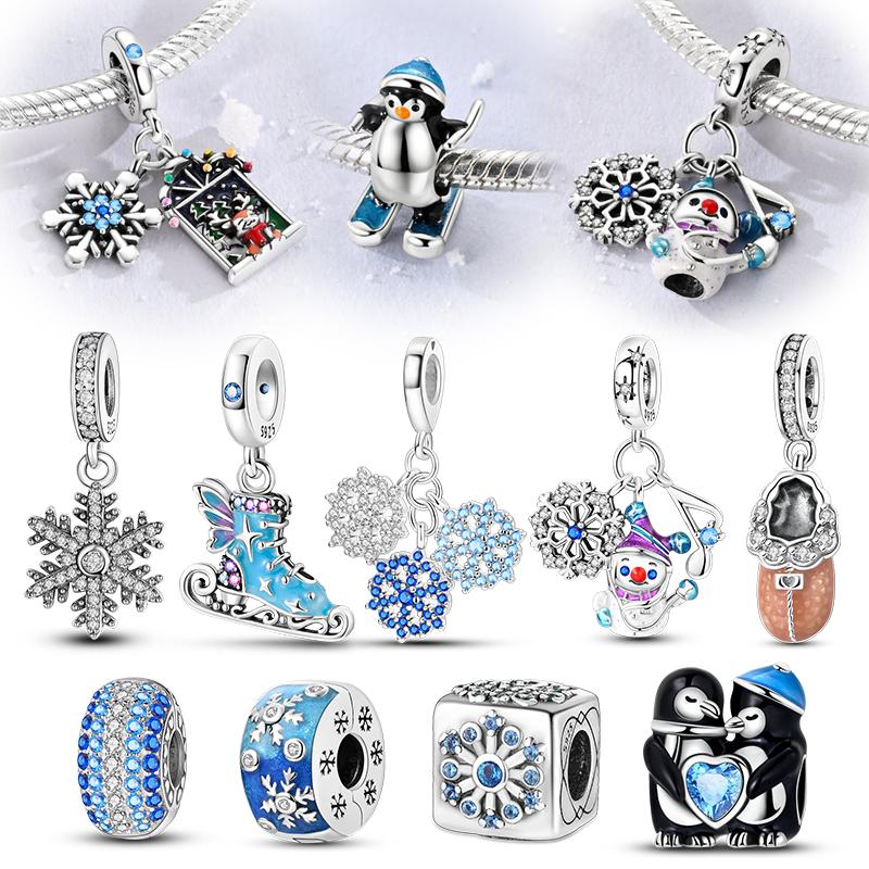 Original Copper Charms Bead Snowflake Penguin Ice Skates Pendants Fit Women Girls Bracelet Diy Jewelry Gift