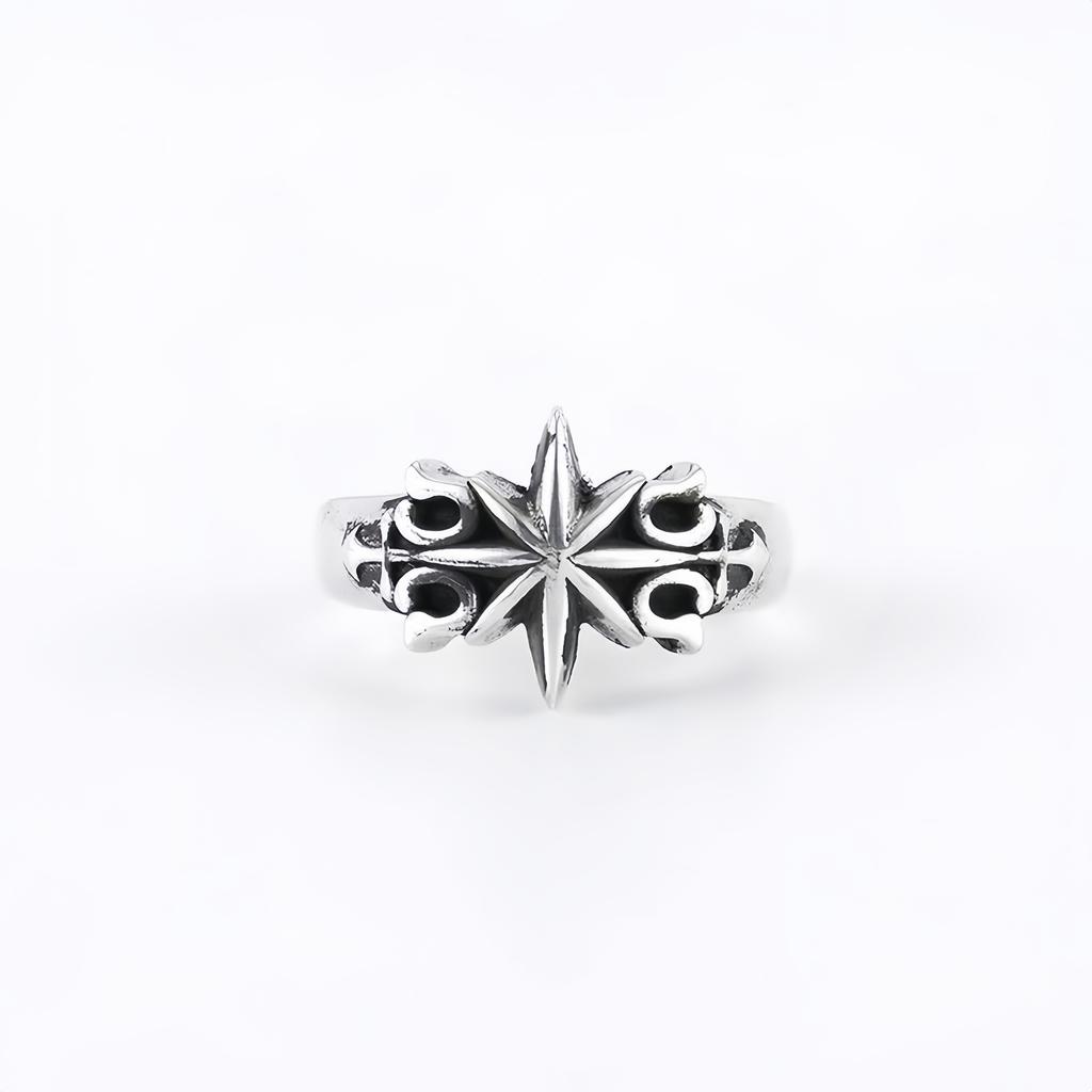 Retro Hexagram Six-point Star Adjustable Open Ring For Men Silver-plated Copper Punk Gothic Edgy Unisex Accessories Gift