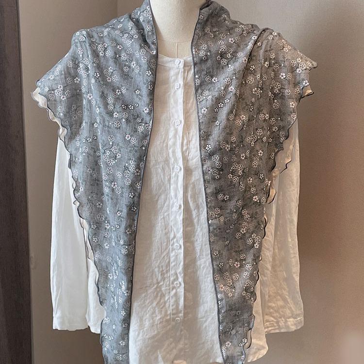 New Double-layer Pure Cotton Large Triangle Scarf Women's Japanese Literary and Flower Air-conditioned Room Shawl Small Floral