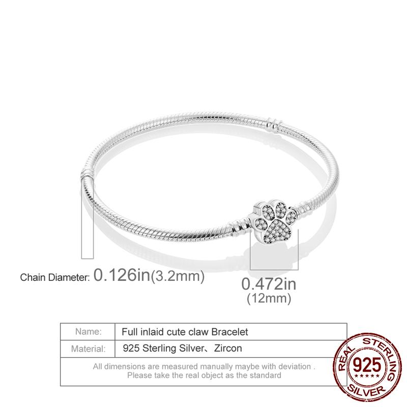 Design Sparking Butterfly Paw Heart Snake Chain Bracelet fit Charm Bead DIY Women 925 Sterling Silver Jewelry