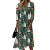 Womens Casual V Neck Midi Dress 3/4 Sleeve Back Zipper Wrap Style Fit and Flare Dress with Ghost Print