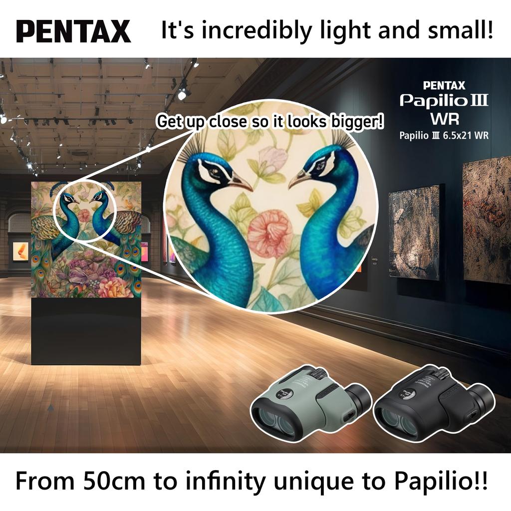 PENTAX Papilio III WR Schwarz, das bei einer minimalen Brennweite für Outdoor-Naturbeobachtungen und Sport fokussiert. Garantie Pentax 62010 6,5x21 Fernglas,