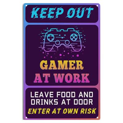 Funny Keep Out Gamer At Work Gaming Themed Metal Tin Sign