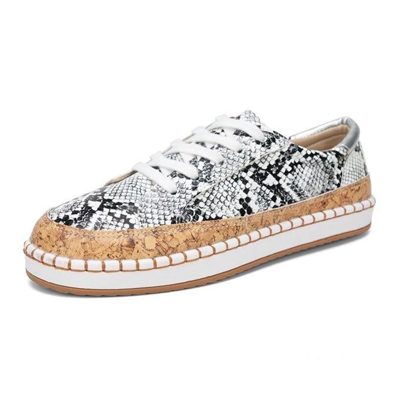 Large Size Lace-up Flat-soled Single Shoes Women's Spring and Summer New Large Size Snake Pattern Platform Casual Shoes
