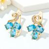 Luxury Small Blue Oval Zircon Stone Hoop Earrings For Women Vintage Female Fashion Gold Color Wedding