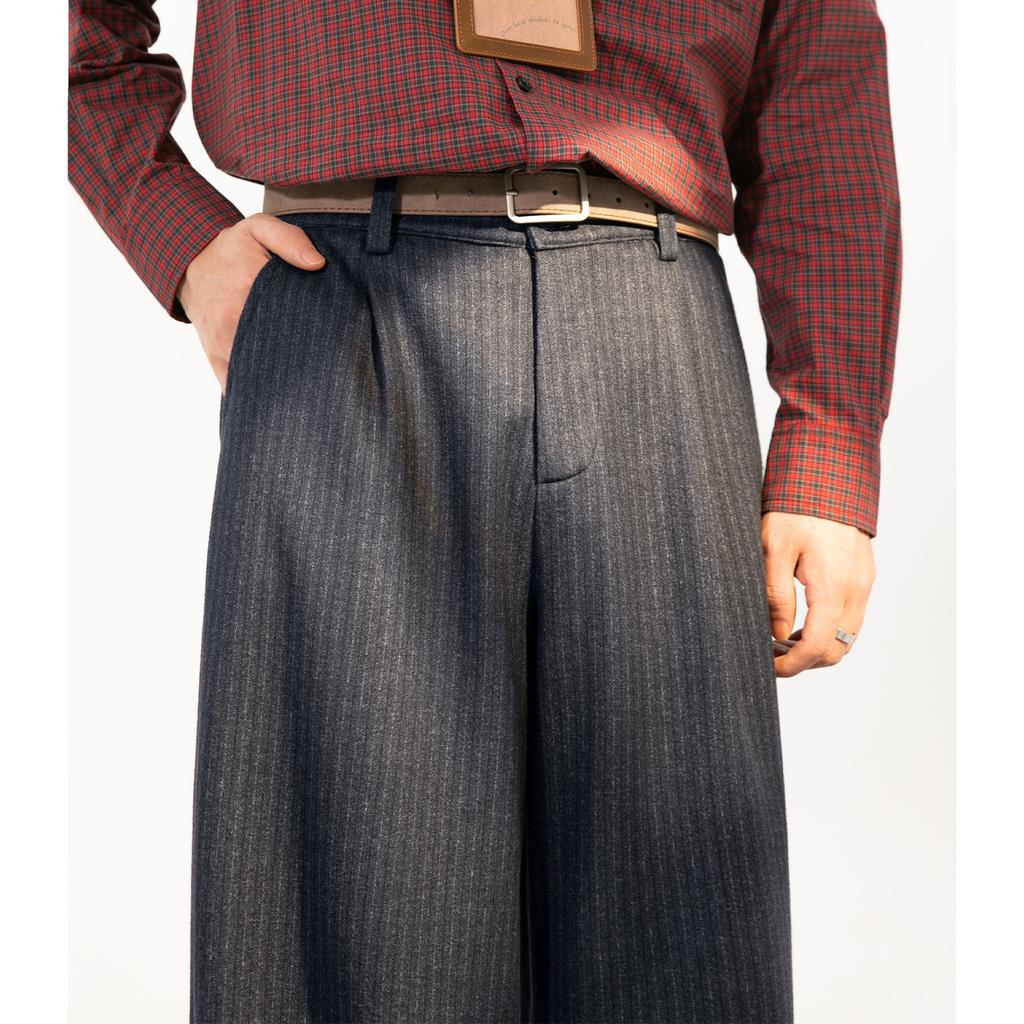 | Imitation woolen texture drape pants men's autumn heavy loose casual pants retro vertical striped long pants