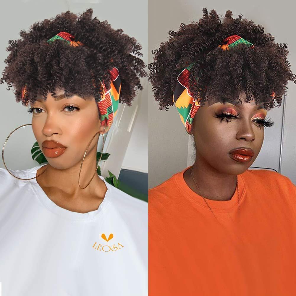 Short Kinky Curly Headband Wig Ombre Afro Curly Wig with Head Band Synthetic Scarf Wigs for Women Cosplay Hair High Temperature