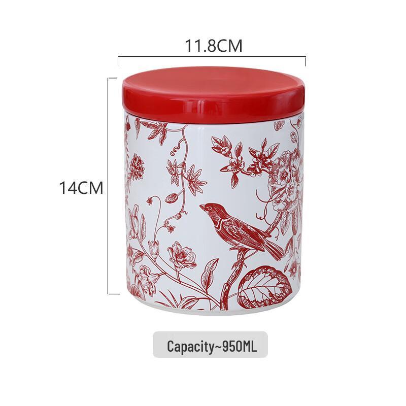 ZISIZ Floral Ceramic Food Storage Jar with Red Lid
