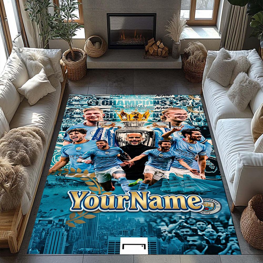 Manchester City Personalized Name Area Rug Design for Hallway Kitchen Playrooms Entryway Anti-slip Rug Office home decor