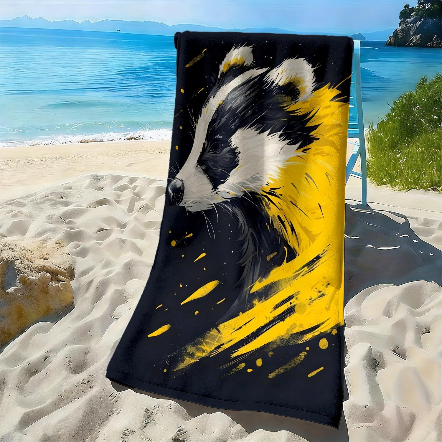 

Cute Badger-style Splashed Ink Pattern polyester microfiber beach towel is highly absorbent, suitable swimming and beach outings W30*H60(CM)