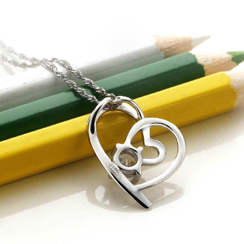 Trendy Korean Style Women's 925 Sterling Silver Heart-to-Heart Necklace