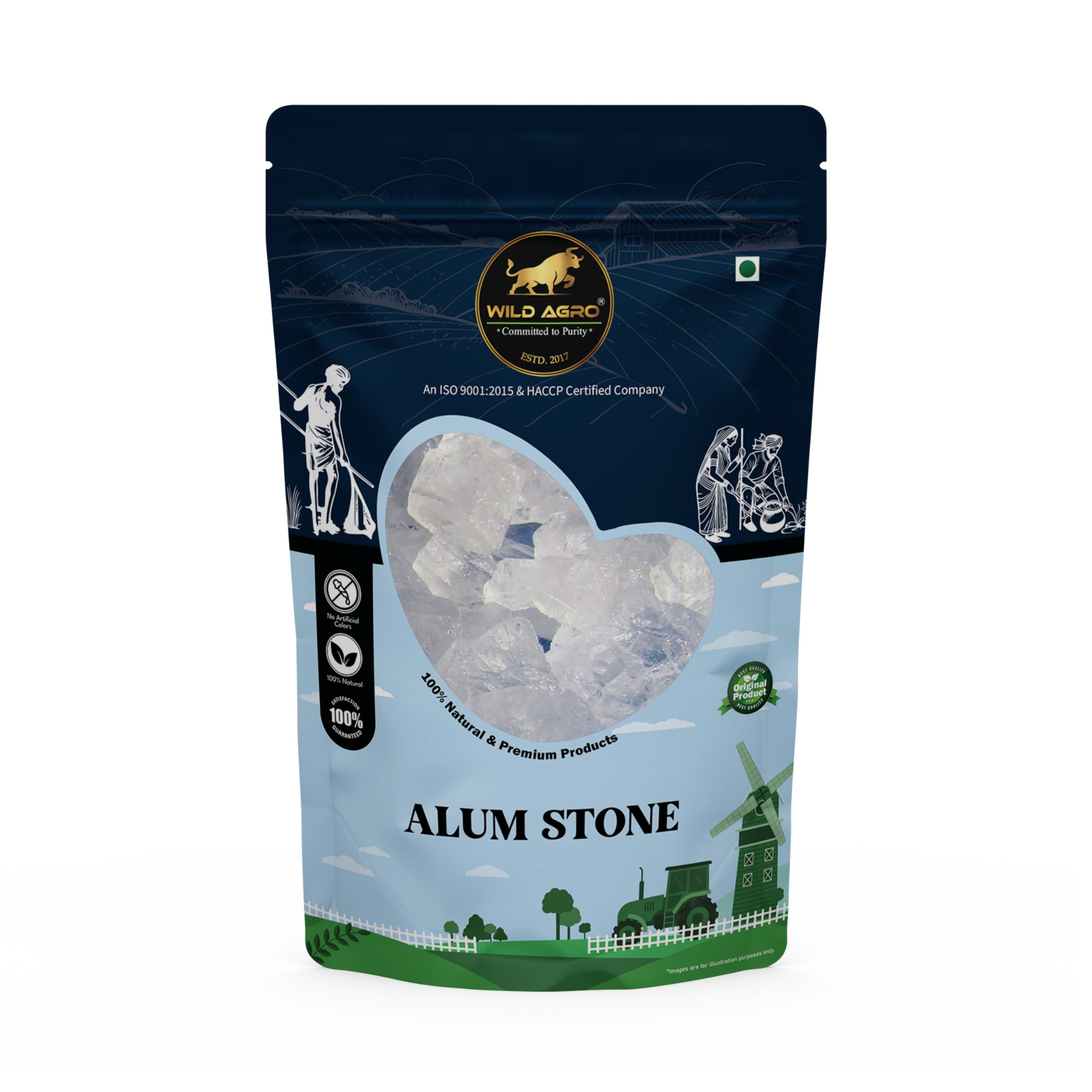 WILD AGRO Alum Stone (Fitkari), 450g, Natural Crystal Stone for Face, Skin, Water Purification, After Shaving, Teeth Cleaning