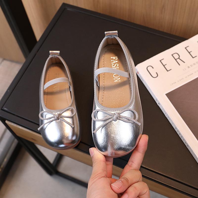 Spring Summer Children's Little Leather Shoes for Girls Soft Sole Bow Anti Slip Princess Single Shoes