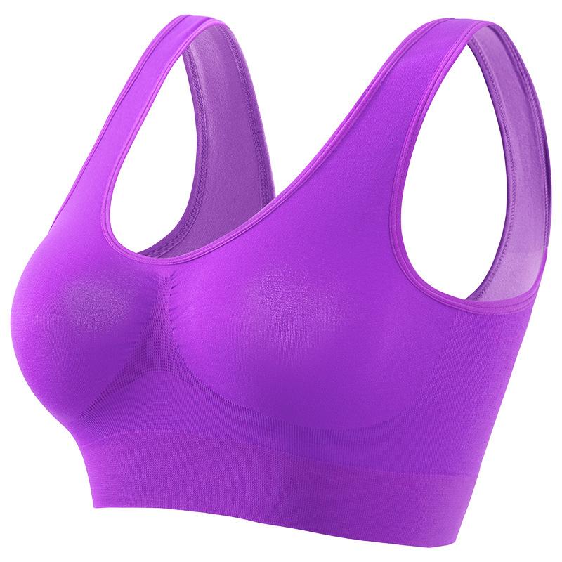 Soutien-gorge de sport de couleur unie pour femme, grande taille, anneau non en acier, froncé, section fine, avec sous-vêtement rembourré sexy