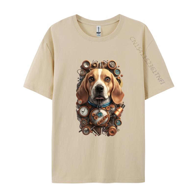 Funny Beagle Dog TShirt Mechanical Engineer Dog Cosie Printed Tops Tees Retro Cotton Men Top Tshirts