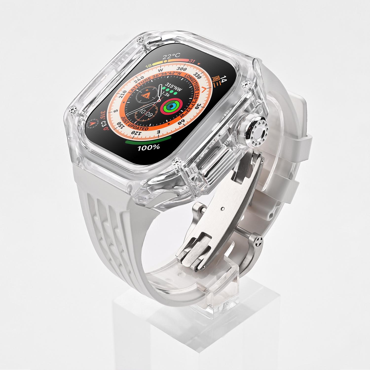Luxury Transparent Case Adjustable Silicone Strap Breathable Butterfly Buckle Smartwatch Metal Button Sport Fkm Rubber Band 49mm 49mm