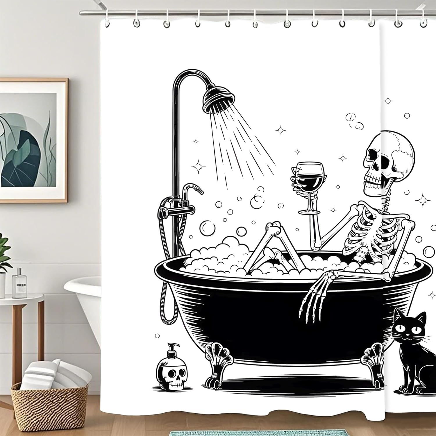 

Funny Skeleton Skull Shower Curtain,Bathroom Shower Curtains Bathtub Home Decor Waterproof Fabric Machine Washable With 12 Hooks W60H190(CM)-1 Pcs