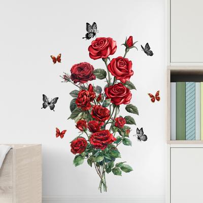 Autocolante de perete cu trandafiri în formă de inimă pentru Ziua Îndrăgostiților, Autocolante Decorative de Sărbătoare, PVC Autoadeziv Detașabil.