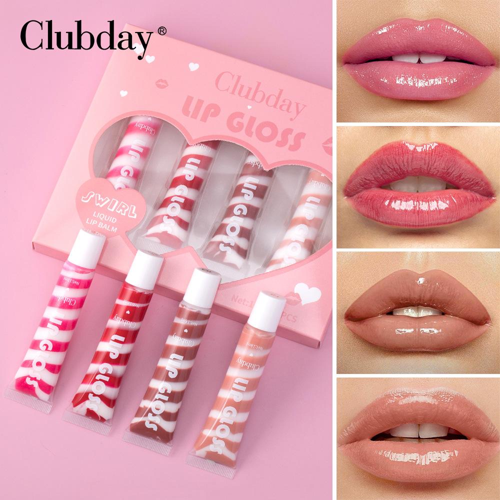 4pcs Colored water light fine flash pearlescent lip gloss set foreign trade hose moisturizing nude lip balm lip glaze