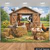 2D Plane Retro Wooden Barn Farm Animal Background Cloth - Fast-horse, Donkey, Lamb, Pink Pig, Rabbit, Chicken, Sunflower, Apple