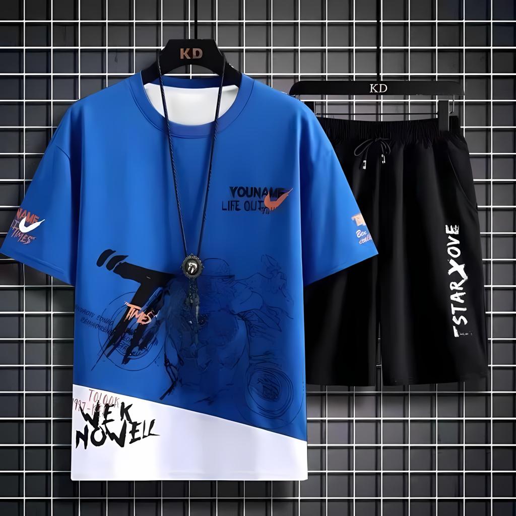 Summer New Men's Top and Shorts Two-piece Casual Sports Suit Men's Breathable Quick Drying T-shirt Short Sleeved Shorts