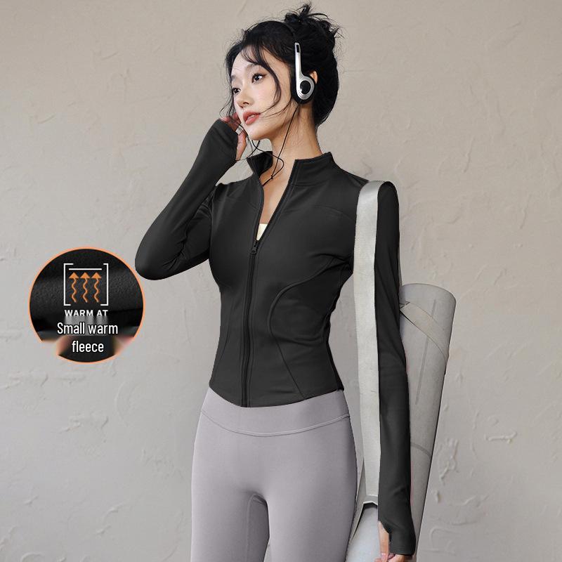 Damen Frühlings-Yoga-Bekleidung 2026: Dünne Fleece-Sportjacke mit Stehkragen, Reißverschluss, enganliegend für Laufen & Fitness.