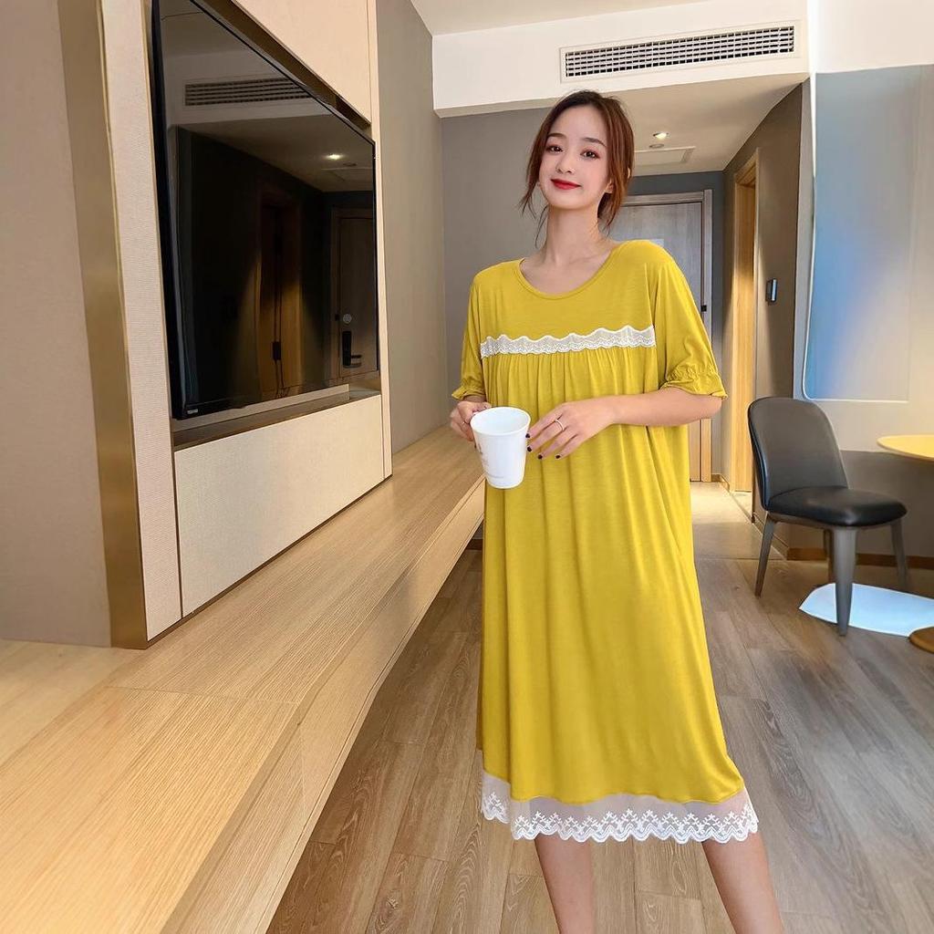 2021 Summer Lace Short Sleeve Loose Large Size Slim Dress - Women's Outdoor & Home Nightdress