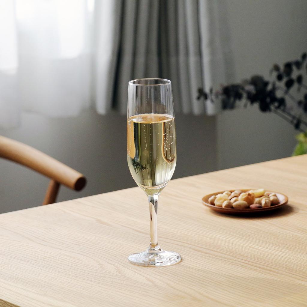 ADERIA H.AX Basic Stem Champagne Glasses, Clear, 185ml, Set of 6, Made In Japan, Shatterproof, Wine Flutes, Cocktail Set, Stylish, for Bordeaux, Burgu